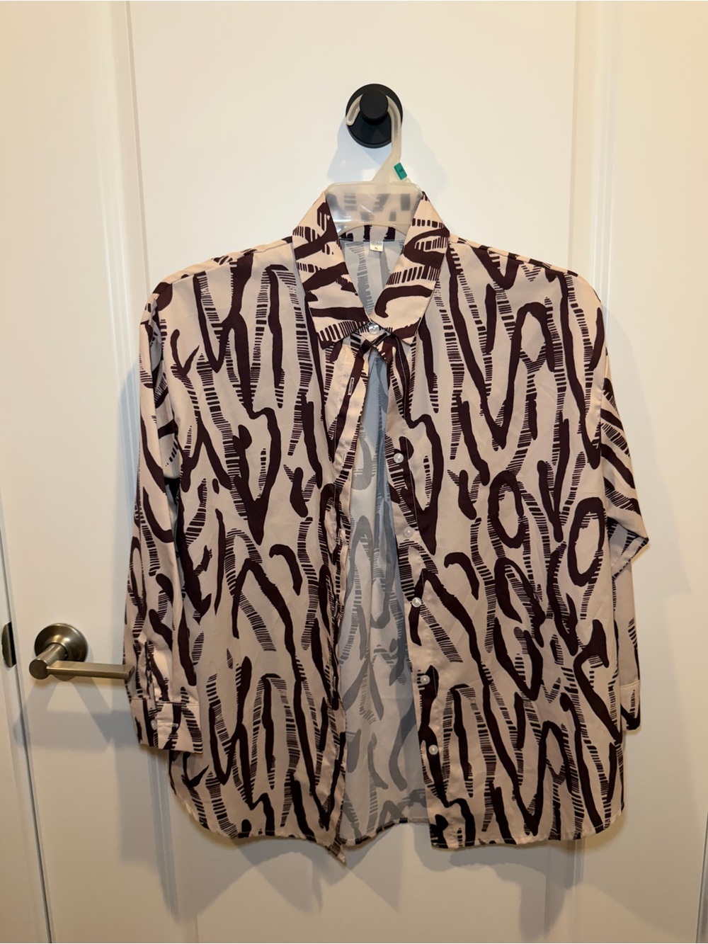 Men's Patterned Button-Up Shirt - Beige with Brown Abstract Print